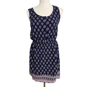 Pink Rose Sundress Womens Small Blue Floral Button Front Crisscross Back Boho